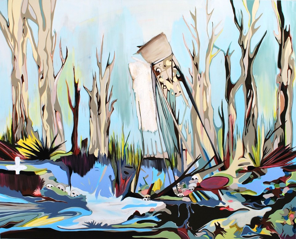 ["The Overlook," 48 x 60, acrylic and rhinestones on canvas]