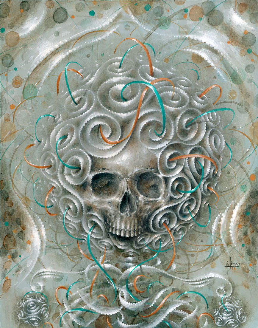 [Jason Limon’s “Apparition Within the Tangles,” acrylic on panel, 16" x 20," 2013.]