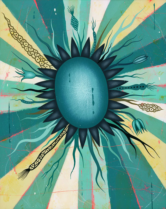 ["Vernal Bloom," acrylic on wood,  8" x 10" x 1-1/2," 2012.]