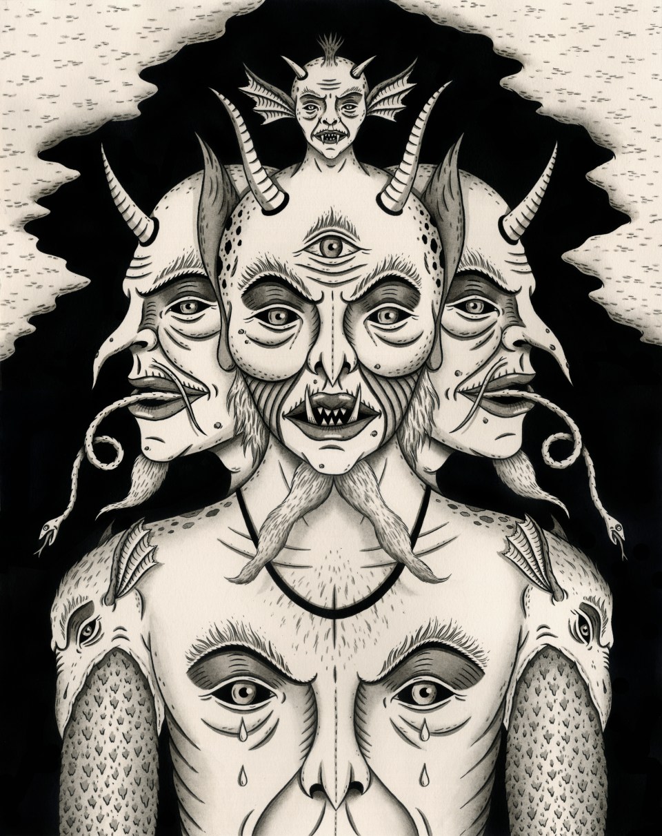 [Jon MacNair’s "Weeping Demon," India ink on paper, 11" x 14,” 2013.]