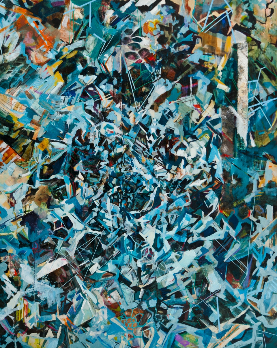 ["Something Blew," mixed media on canvas, 60 x 48; 2013.]