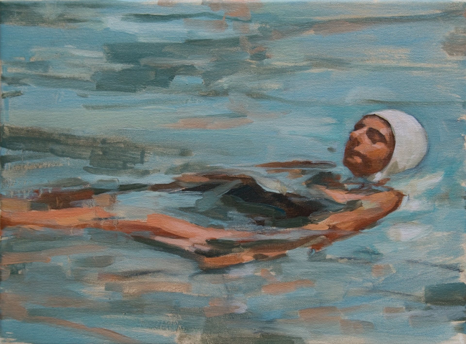 ["Swimmer," oil on canvas, 12 x 16; 2013.]